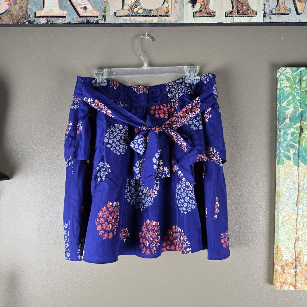 Anthropolgie SILK Odille Belted Tiered Silk Mini Skirt 12 - Picture 2 of 14